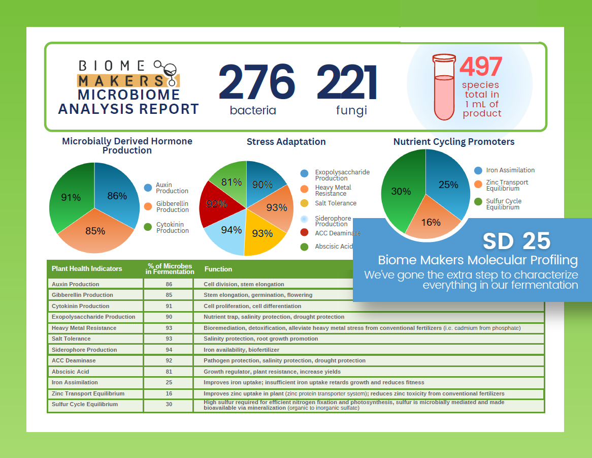 Bio S.I. SD 25 microbiome analysis report: 276 bacteria, 221 fungi, 497 species per mL